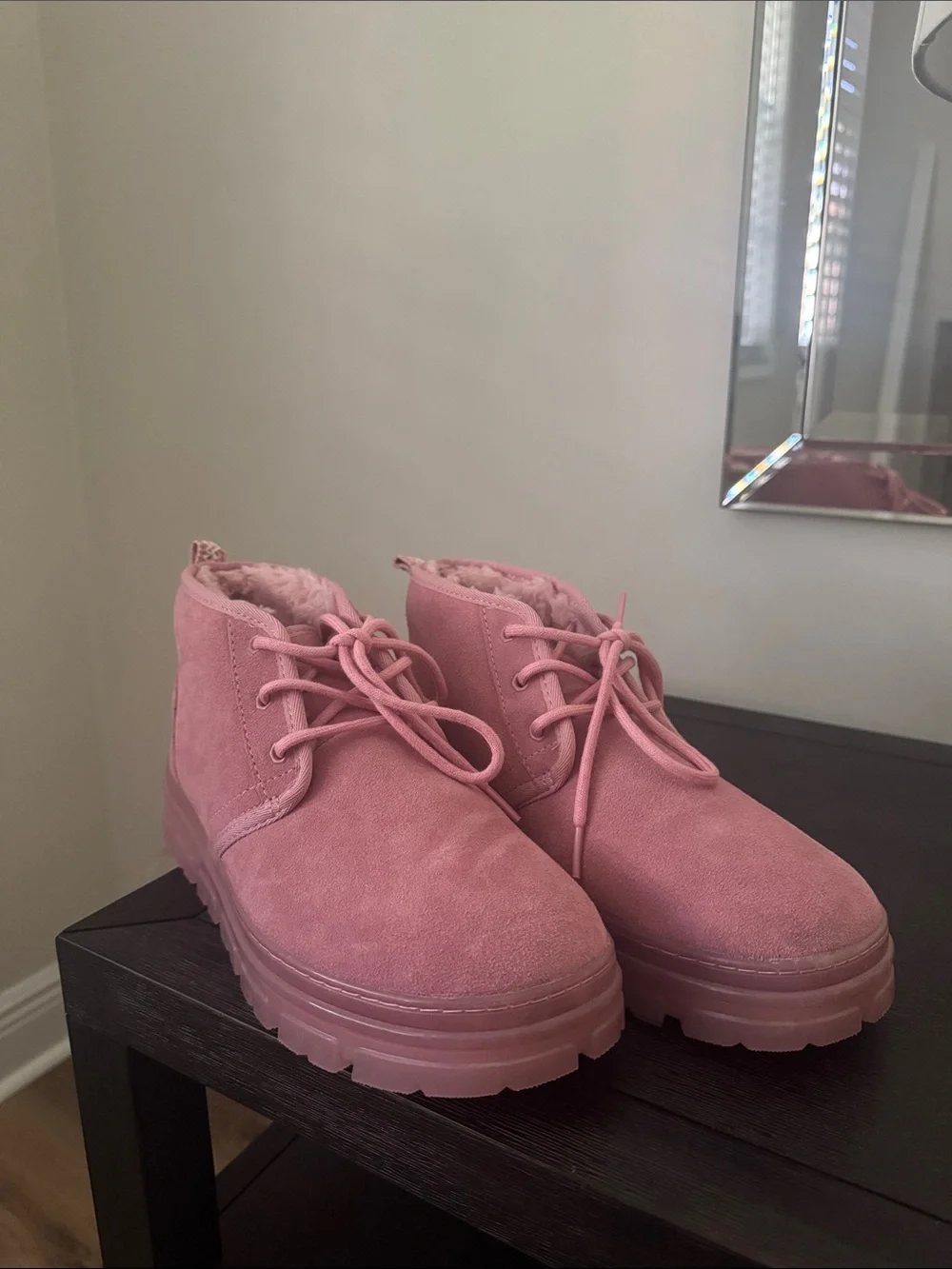 UGG Neumel Boot - Pink Suede Lace-Up Winter Boots